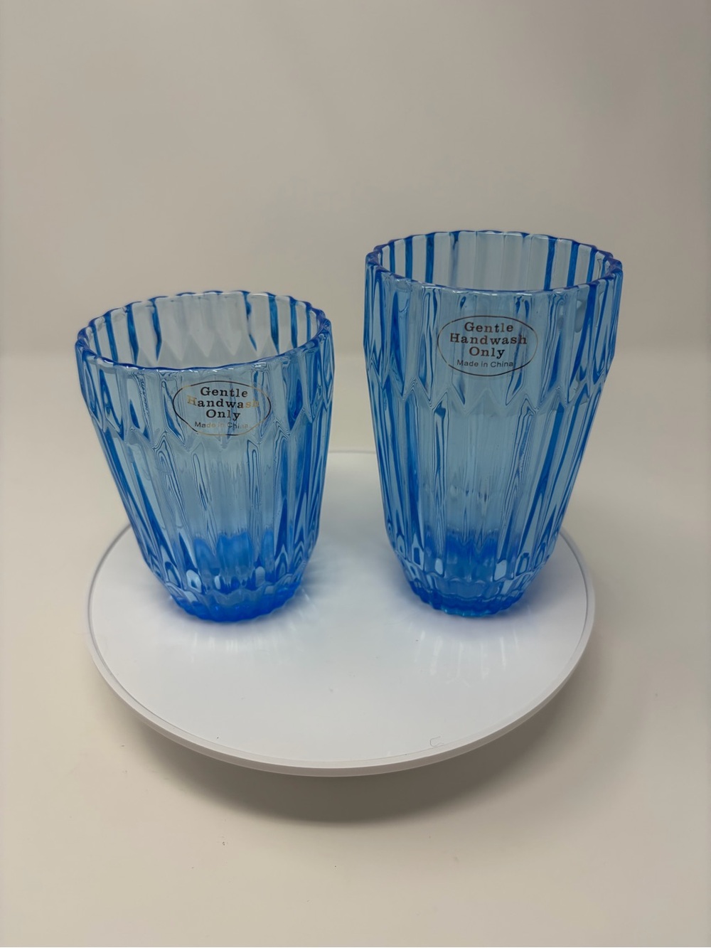 Crate & Barrel Set Of 2 Glasses Tumblers Vibrant Blue Shabby Chic Two Sizes New